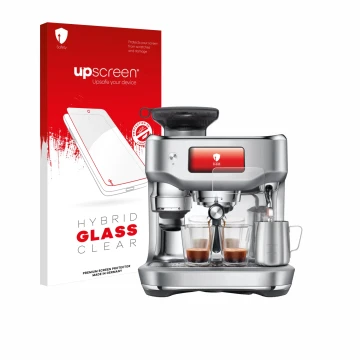 Parte frontal de un envase de producto con el logotipo de la marca upscreen. Al lado se muestra el dispositivo Sage the Oracle