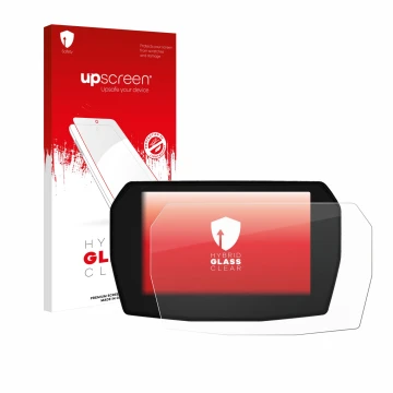 Parte frontal de un envase de producto con el logotipo de la marca upscreen. Al lado se muestra el dispositivo Ducati Streetfi