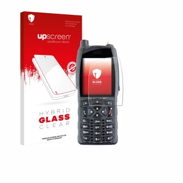 Parte frontal de un envase de producto con el logotipo de la marca upscreen. Al lado se muestra el dispositivo Sepura SC2020 c