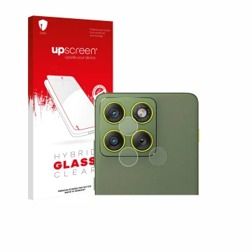 Parte frontal de un envase de producto con el logotipo de la marca upscreen. Al lado se muestra el dispositivo Motorola Edge 7