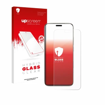Parte frontal de un envase de producto con el logotipo de la marca upscreen. Al lado se muestra el dispositivo Honor Magic 8 P