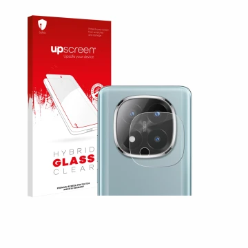 Parte frontal de un envase de producto con el logotipo de la marca upscreen. Al lado se muestra el dispositivo Xiaomi Redmi No
