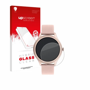 Parte frontal de un envase de producto con el logotipo de la marca upscreen. Al lado se muestra el dispositivo Reflex Active S