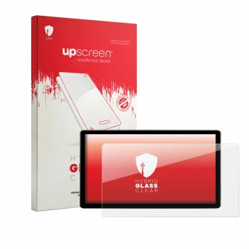 Parte frontal de un envase de producto con el logotipo de la marca upscreen. Al lado se muestra el dispositivo Skoda Elroq 85 