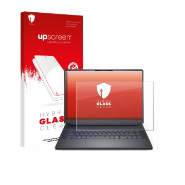 Parte frontal de un envase de producto con el logotipo de la marca upscreen. Al lado se muestra el dispositivo Dell Alienware 