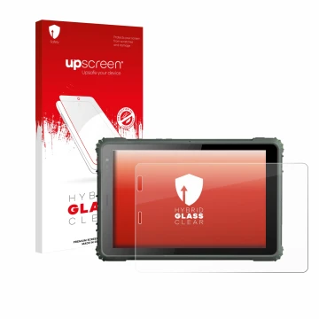 Parte frontal de un envase de producto con el logotipo de la marca upscreen. Al lado se muestra el dispositivo Geshem MTK6877 