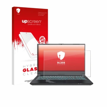 Parte frontal de un envase de producto con el logotipo de la marca upscreen. Al lado se muestra el dispositivo Gigabyte G5 202