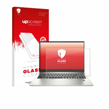 Parte frontal de un envase de producto con el logotipo de la marca upscreen. Al lado se muestra el dispositivo MSI Prestige A1