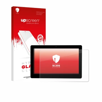 Parte frontal de un envase de producto con el logotipo de la marca upscreen. Al lado se muestra el dispositivo Victron Energy 