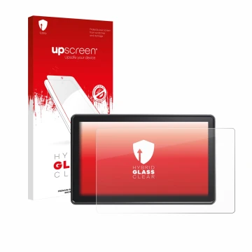 Parte frontal de un envase de producto con el logotipo de la marca upscreen. Al lado se muestra el dispositivo Osee G7 Pro con