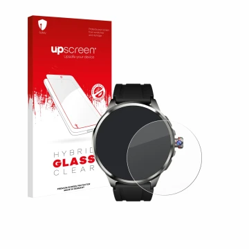 Parte frontal de un envase de producto con el logotipo de la marca upscreen. Al lado se muestra el dispositivo Rogbid Model R2