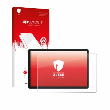 Parte frontal de un envase de producto con el logotipo de la marca upscreen. Al lado se muestra el dispositivo Blackview Zeno 