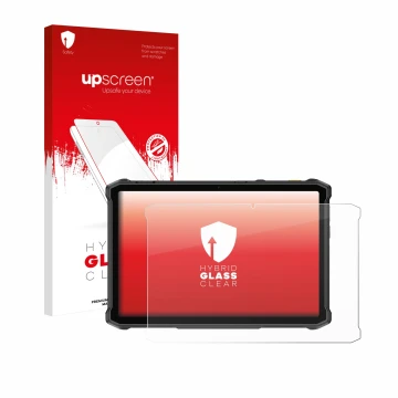 Parte frontal de un envase de producto con el logotipo de la marca upscreen. Al lado se muestra el dispositivo Ulefone Armor P