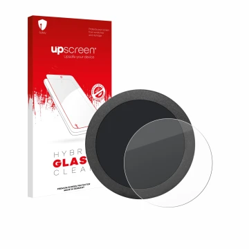 Parte frontal de un envase de producto con el logotipo de la marca upscreen. Al lado se muestra el dispositivo Elecrow Display