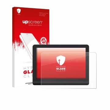 Parte frontal de un envase de producto con el logotipo de la marca upscreen. Al lado se muestra el dispositivo XP-Pen Artist P