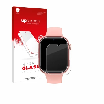 Parte frontal de un envase de producto con el logotipo de la marca upscreen. Al lado se muestra el dispositivo Naixues Kids Sm