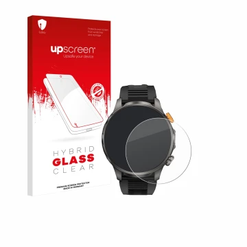 Parte frontal de un envase de producto con el logotipo de la marca upscreen. Al lado se muestra el dispositivo Naixues AK90 1.