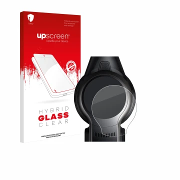 Parte frontal de un envase de producto con el logotipo de la marca upscreen. Al lado se muestra el dispositivo MOVA S2 con su 