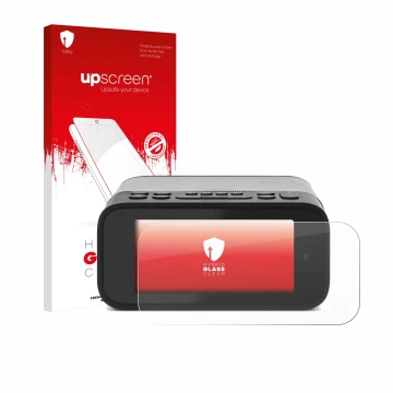 Parte frontal de un envase de producto con el logotipo de la marca upscreen. Al lado se muestra el dispositivo TechniSat Digit
