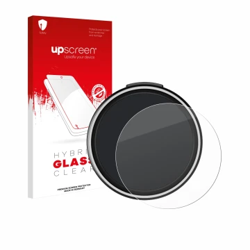 Parte frontal de un envase de producto con el logotipo de la marca upscreen. Al lado se muestra el dispositivo OOONO CO-Driver