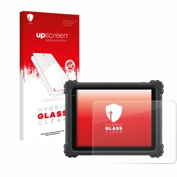 Parte frontal de un envase de producto con el logotipo de la marca upscreen. Al lado se muestra el dispositivo Autel MaxiCOM U