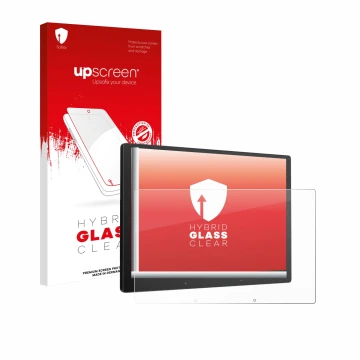 Parte frontal de un envase de producto con el logotipo de la marca upscreen. Al lado se muestra el dispositivo Atoto X10 10
