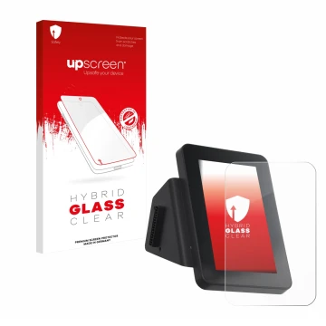 Parte frontal de un envase de producto con el logotipo de la marca upscreen. Al lado se muestra el dispositivo Anycubic Kobra 