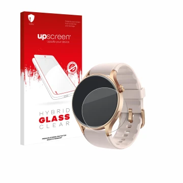 Parte frontal de un envase de producto con el logotipo de la marca upscreen. Al lado se muestra el dispositivo aeac AR01 1.32
