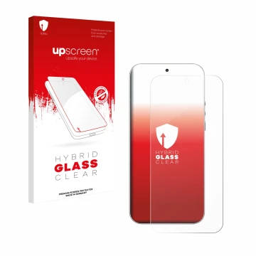 Parte frontal de un envase de producto con el logotipo de la marca upscreen. Al lado se muestra el dispositivo Xiaomi 17 Ultra