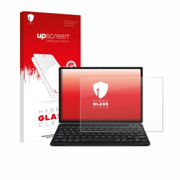 Parte frontal de un envase de producto con el logotipo de la marca upscreen. Al lado se muestra el dispositivo DEERTiME E9 10.