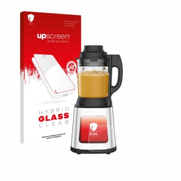 Parte frontal de un envase de producto con el logotipo de la marca upscreen. Al lado se muestra el dispositivo Moulinex LM83SD