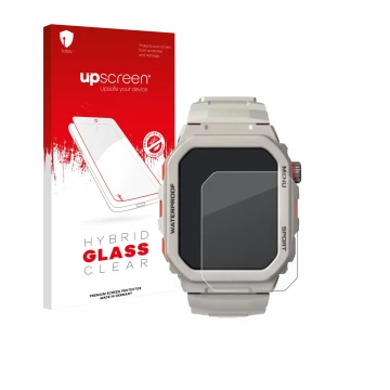 Parte frontal de un envase de producto con el logotipo de la marca upscreen. Al lado se muestra el dispositivo Rogbid Tank G2 