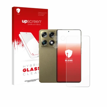 Parte frontal de un envase de producto con el logotipo de la marca upscreen. Al lado se muestra el dispositivo Motorola Signat