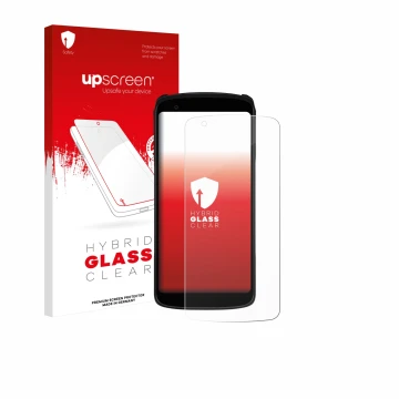 Parte frontal de un envase de producto con el logotipo de la marca upscreen. Al lado se muestra el dispositivo Zebra TC22R con