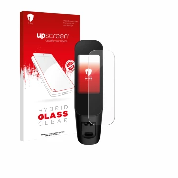 Parte frontal de un envase de producto con el logotipo de la marca upscreen. Al lado se muestra el dispositivo Xiaomi Electric