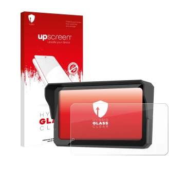 Parte frontal de un envase de producto con el logotipo de la marca upscreen. Al lado se muestra el dispositivo Carpuride W602S