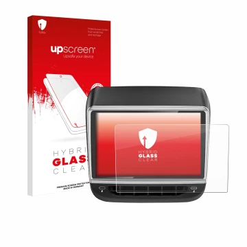 Parte frontal de un envase de producto con el logotipo de la marca upscreen. Al lado se muestra el dispositivo Tlyard T10 con 