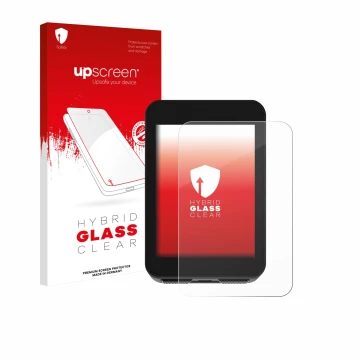 Parte frontal de un envase de producto con el logotipo de la marca upscreen. Al lado se muestra el dispositivo Bikevee BKV310A