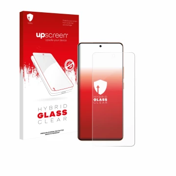 Parte frontal de un envase de producto con el logotipo de la marca upscreen. Al lado se muestra el dispositivo realme P4 Pro 5