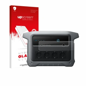 Parte frontal de un envase de producto con el logotipo de la marca upscreen. Al lado se muestra el dispositivo Anker SOLIX C10