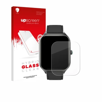 Parte frontal de un envase de producto con el logotipo de la marca upscreen. Al lado se muestra el dispositivo FORRLITE Smartw
