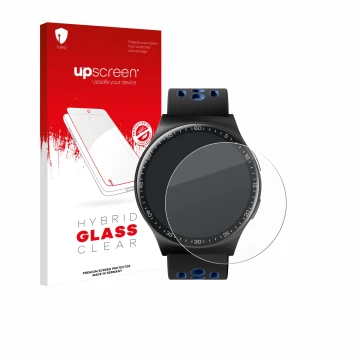 Parte frontal de un envase de producto con el logotipo de la marca upscreen. Al lado se muestra el dispositivo Reebok Pulse Sm