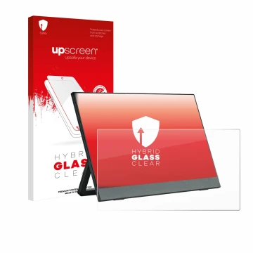 Parte frontal de un envase de producto con el logotipo de la marca upscreen. Al lado se muestra el dispositivo Anmite A140W03 