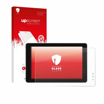 Parte frontal de un envase de producto con el logotipo de la marca upscreen. Al lado se muestra el dispositivo Lilliput 719/T 