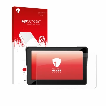 Parte frontal de un envase de producto con el logotipo de la marca upscreen. Al lado se muestra el dispositivo Carpuride W702 