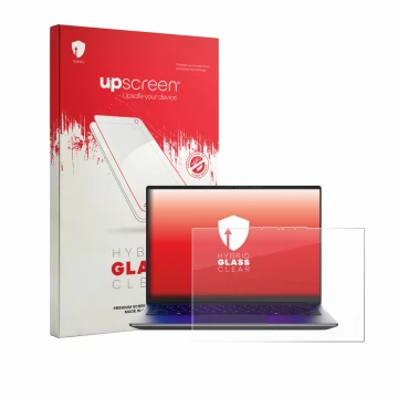 Parte frontal de un envase de producto con el logotipo de la marca upscreen. Al lado se muestra el dispositivo MEDION Avantum 