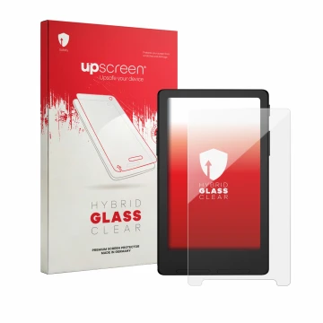 Parte frontal de un envase de producto con el logotipo de la marca upscreen. Al lado se muestra el dispositivo Xteink X4 Class