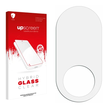 Parte frontal de un envase de producto con el logotipo de la marca upscreen. Al lado está el protector de pantalla correspondi