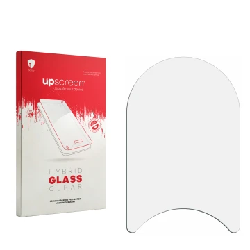 Parte frontal de un envase de producto con el logotipo de la marca upscreen. Al lado está el protector de pantalla correspondi
