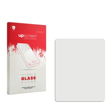 Parte frontal de un envase de producto con el logotipo de la marca upscreen. Al lado está el protector de pantalla correspondi